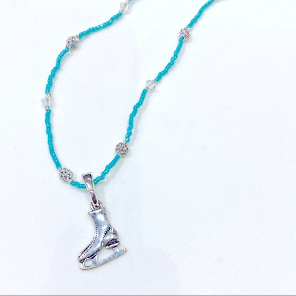 Handmade Skaters Waltz Glass Swarovski Aqua Christmas Necklace - Picture 3 of 12